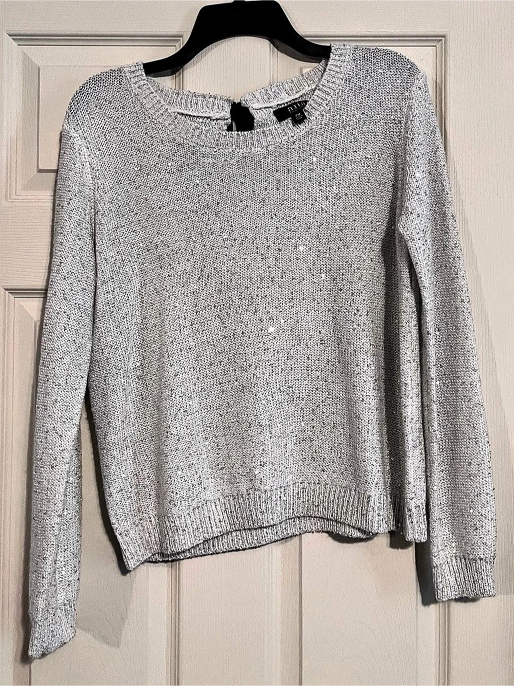 a.n.a Sequin Knit Crewneck Sweater Silver Size Petite Medium